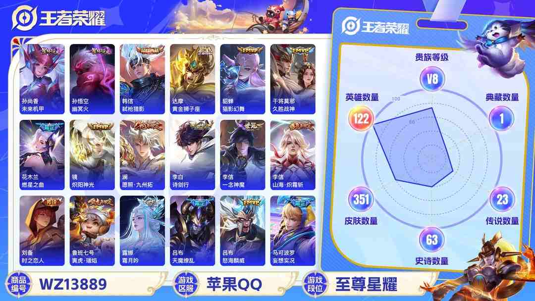 王者荣耀账号苹果QQMWZ99537【351皮肤1典藏27传说2星传说V8 打野37段 金标刘备准万战 金标李信准万战 金标扁鹊 市标韩信8289战力 】苹果Q-351皮肤-122英雄  【典藏皮肤】 弑枪猎影  【传