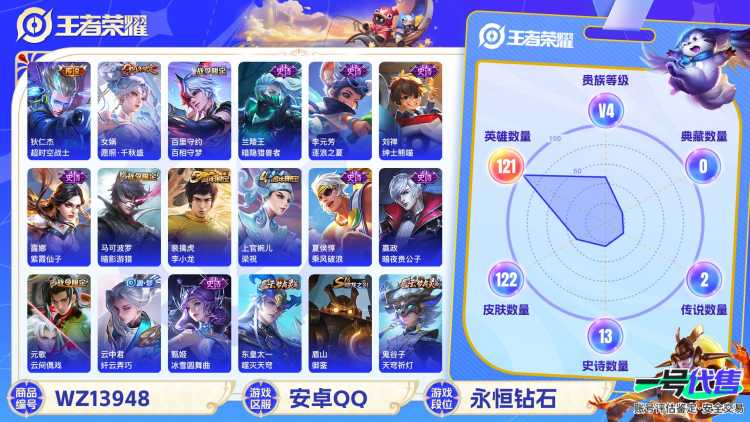 【小女号3传说v4】安卓Q-122皮肤-121英雄  【传说皮肤】 鸣野蒿 愿照·千秋盛 超时空战士  【史诗皮肤】 百相守梦 聚星闪耀 荣光圣徽 女仆咖啡 鹰眼统帅 圣诞恋歌 鬼剑武藏 水晶猎龙者