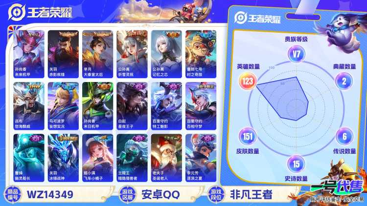 MWZ100913【1星元2典藏7传说V7】安卓Q-151皮肤-123英雄-1星元 未来机甲  【典藏皮肤】 赤影疾锋 大秦宣太后  【传说皮肤】 妄想实况 记忆之芯 鸣野蒿 时之奇旅 祈雪灵祝 末