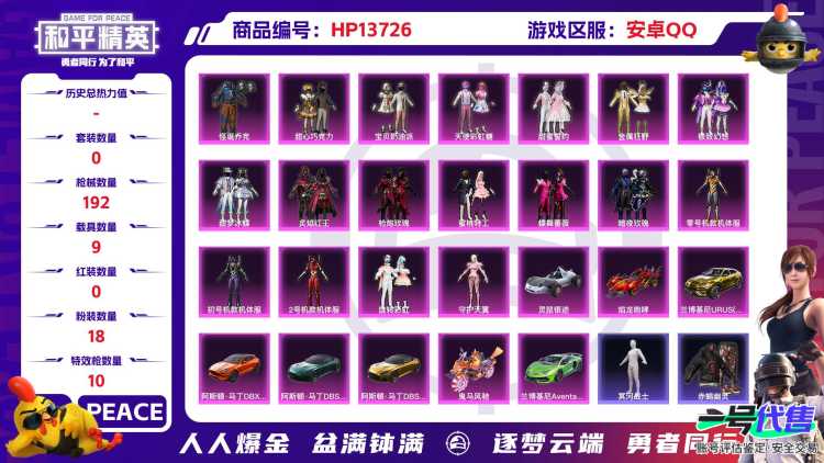 1938571--可二次- 安卓Q-100130热力值 13王牌印记 历史超级王牌16星 【身法素材号 三螳螂 小丑 木乃伊 赤蝎 金鞋 巧克力三姐妹 守护天翼 满级m4超新星 满级ak甜心宝贝 金