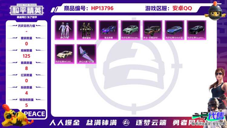 [9104050]4粉装 5特效枪 8载具 1印记 可二次 可修改实名 连体王者 身法装备：Mark.06(新蓝螳螂) 热门装扮：萨利娅,信仰神谕,梦幻火箭(新101)(新火箭少女101粉色套装),