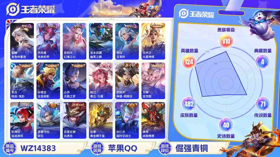王者荣耀账号苹果QQ1939139--可二次-苹果q--V10-478皮肤【连体安卓q火影 18s】23段打野 10县标（9种个性按键 天幕 天尽之约）77传说 2无双 神器明辉仪 青丘九尾 5星元 玉鸾吟 未来机甲 
