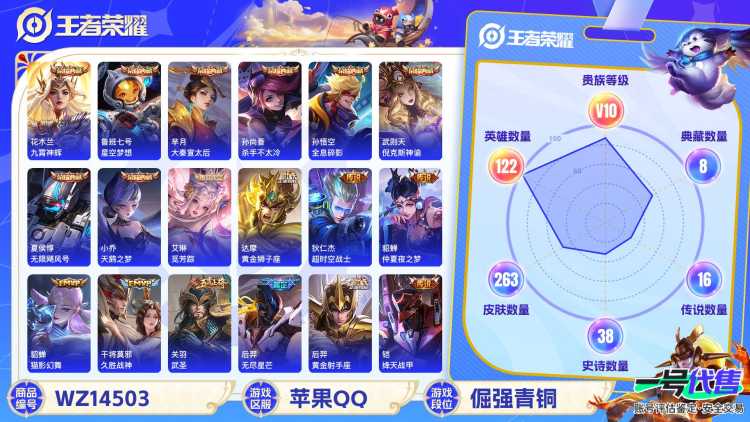 1828005-苹果Q-贵族积分0-V10-263皮肤-122英雄 D 【送河南1cf】 武则天 8典藏  幸运值151 1星传说 紫星币139 传说天幕1
【传说皮肤】 关羽-武圣 娜可露露-前尘