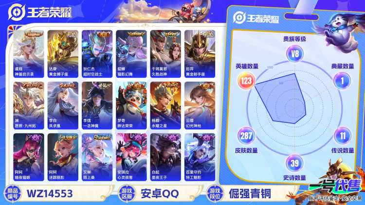 1932675-安卓Q-贵族积分0-V8-287皮肤-123英雄 D 1典藏 紫星币201 传奇王者
【传说皮肤】 李白-凤求凰 达摩-黄金狮子座 狄仁杰-超时空战士 貂蝉-猫影幻舞 干将莫邪-久胜