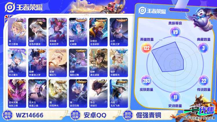 1930336-安卓Q《不用三天-秒换绑》【可二次】贵族积分155437-V9-121英雄-280皮肤-4王者印记（27传说 极品女号 龙年全皮 小乔全皮 未来机甲 时之愿境 金色仲夏夜 幻舞叠翠 