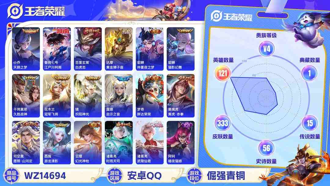 王者荣耀账号安卓QQ1903313-2-安卓q-贵族8-333皮肤 1星传说 金色仲夏夜 18传说 1珍品 鲁班七号-江户川柯南 -1水晶(已兑换) 小乔-天鹅之梦 马超-神威 云缨-幻光神枪 司空震-愿照山河定 桑启