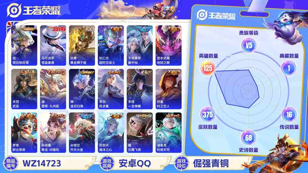 王者荣耀账号安卓QQ1924217-6-安卓q-贵族9-375皮肤 1天幕 2星传说 幻海之心 幽冥之眼 21传说 1珍品 马可波罗-怪盗基德 -2水晶(已兑换) 武则天-武则天 铠-银白咏叹调 孙尚香-乘龙问璇玑 澜