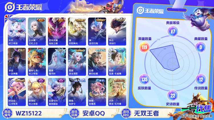 MWZ100936【女号13传说v7】安卓Q-135皮肤-119英雄  【传说皮肤】 记忆之芯 鸣野蒿 鹤归松栖 时之奇旅 霜月吟 逐花归海 时之奇旅 至美·化雀舞 诗剑行 地狱之眼 炽阳神光 一念