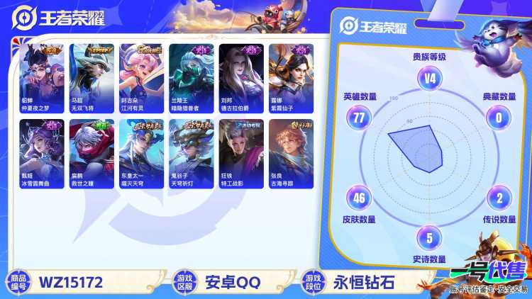 MWZ99944+【3传说V4】安卓Q-46皮肤-77英雄 
【传说皮肤】 鸣野蒿 无双飞将 仲夏夜