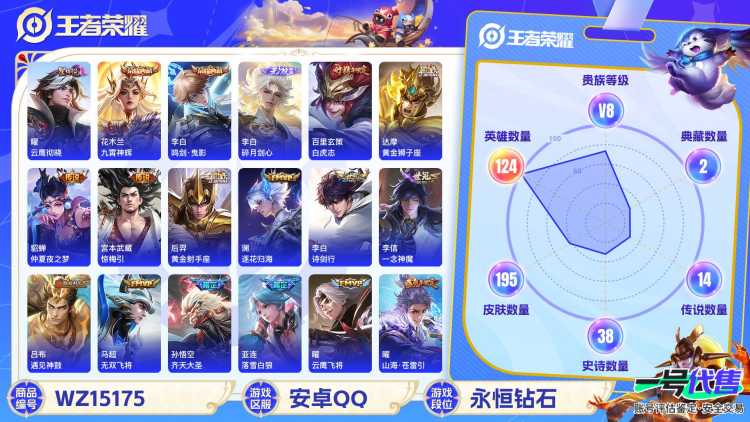 MWZ100942【2典藏1无双17传说1星传v8】安卓Q-195皮肤-124英雄  【无双皮肤】 碎月剑心  【典藏皮肤】 九霄神辉 鸣剑·曳影  【传说皮肤】 鸣野蒿 惊梅引 遇见神鼓 逐花归海