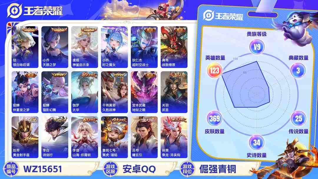 王者荣耀账号安卓QQ[9166387]V9 3典藏 1无双 31传说 123英雄 369皮肤 可修改实名 荣耀水晶：神鉴启示录,银白咏叹调(倪克斯侍卫),天鹅之梦(小乔典藏) 无双皮：小乔时之魔女(小乔无双) 传说皮：