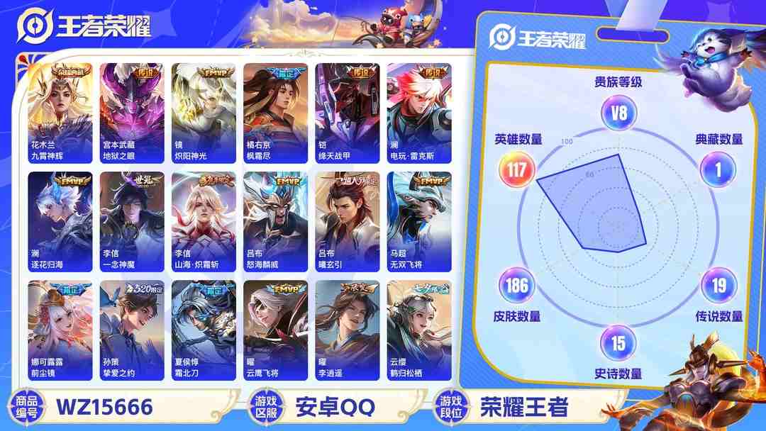王者荣耀账号安卓QQ[9166593]九霄,武则天,澜蛇年限,小将军,李逍遥,猴年限定,澜逐花归海,-可二次-117英雄-186皮肤-1典藏-22传说-55史诗 淬星耀世-赵云 炽阳神光-镜 前尘镜-娜可露露 鹤归松栖