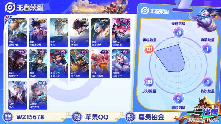 [9166692]李白典藏,仲夏夜,太华,-可二次-121英雄-192皮肤-1典藏-7传说-36史诗 淬星耀世-赵云 太华-伽罗 岱宗-典韦 冰冠公主-雅典娜 引擎之心-赵云