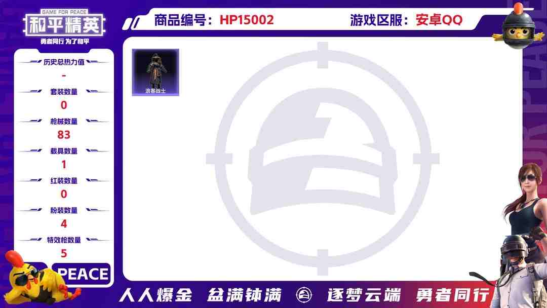 和平精英账号安卓QQ[9173564]1红装 4粉装 5特效枪 1载具 1印记 可二次 可修改实名 一级圣域龙灵-瑞拉(1级瑞拉) 时装数：221 枪械数：83 战备数：1 热门装扮：女娲灵识,玄冥寒域,羲和光序,彩虹