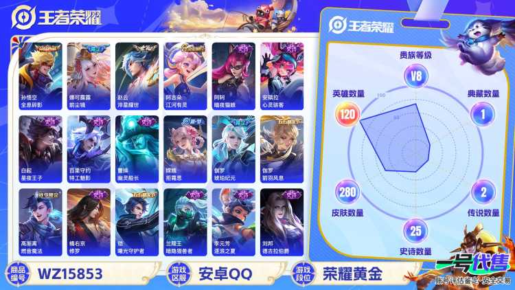 [9187329]猴子典藏,武则天,紫霞,至尊宝,-可二次-V8-119英雄-280皮肤-1典藏-4传说-71史诗 淬星耀世-赵云 前尘镜-娜可露露 凤凰于飞-王昭君 辉光之辰-后羿 虎魄-张飞 至