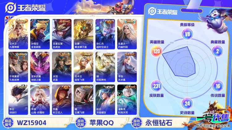 [9187960]猴子典藏,九霄,久胜,小将军,电光耗子,至尊宝,-可二次-120英雄-231皮肤-2典藏-19传说-77史诗 淬星耀世-赵云 炽阳神光-镜 白虎志-百里玄策 山海·炽霜斩-李信 武