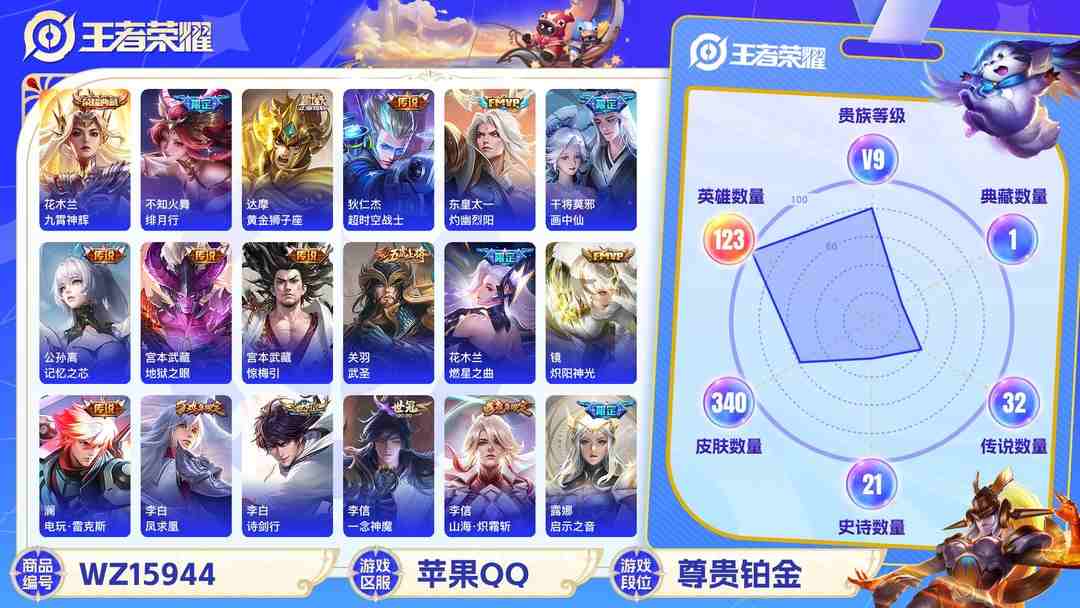 王者荣耀账号苹果QQ[9188508]九霄,小将军,狗年限定全,白晶晶,紫霞,至尊宝,马可年限,-可二次-123英雄-340皮肤-1典藏-36传说-93史诗 炽阳神光-镜 绯月行-不知火舞 天魔缭乱-吕布 山海·炽霜斩