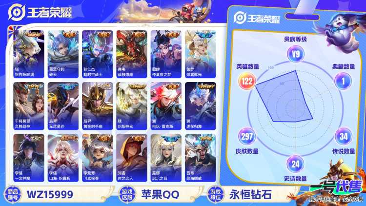 [9189119]铠典藏,基德,澜蛇年限,久胜,李逍遥,仲夏夜,小青龙,深海之息,澜逐花归海,紫霞,至尊宝,马可年限,-可二次-122英雄-295皮肤-1典藏-39传说-92史诗 游龙清影-西施 淬