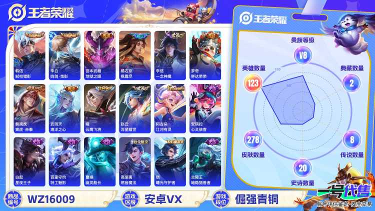 [9189291]V8 2典藏 1无双 2珍品传说 15传说 64英雄 38皮肤 可修改实名 女号 荣耀水晶：鸣剑·曳影,弑枪猎影(韩信典藏) 无双皮：器灵·螭龙剑 珍品传说：怪盗基德,大耳狗之梦 
